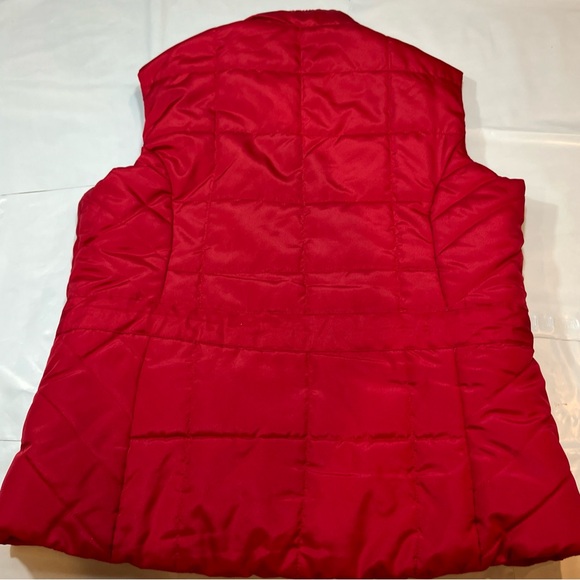 RED Puffer Vest womens M Pockets Sleeveless Jacket RIBBED BAND NECK M cinch Ties - Picture 3 of 16